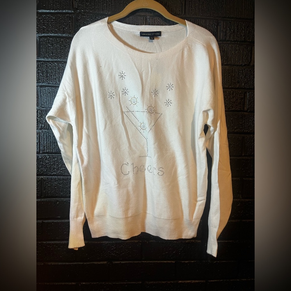 ✨Adrienne Vittadini Cream Sweater with Cheers Design